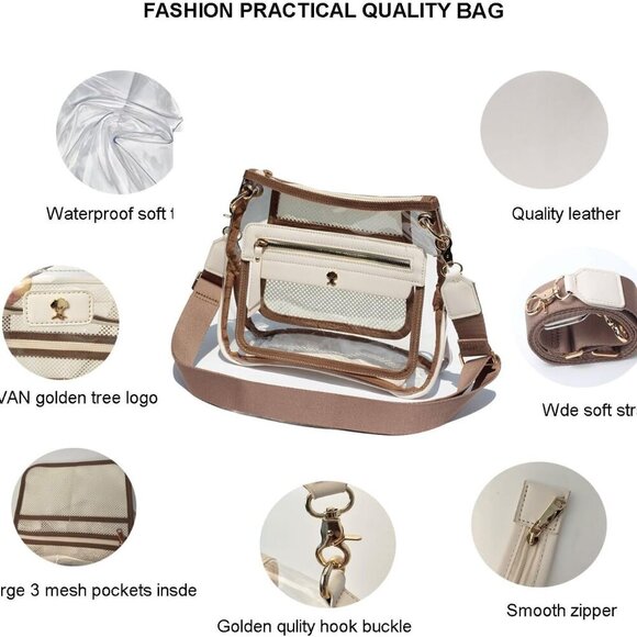 Beige Clear Stadium-Approved Crossbody Bag Durable TPU Versatile for Concerts an - Picture 3 of 8